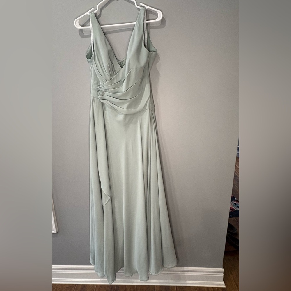 David's Bridal burnt sage Chiffon V-Neck A-Line Gown